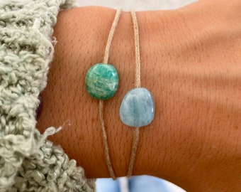 Bracelet double épaisseur de pierres précieuses, Choisissez vos pierres, Bracelet cordon réglable, Bracelet cristal, Bracelet cordon Faites un vœu, Citrine Amazonite