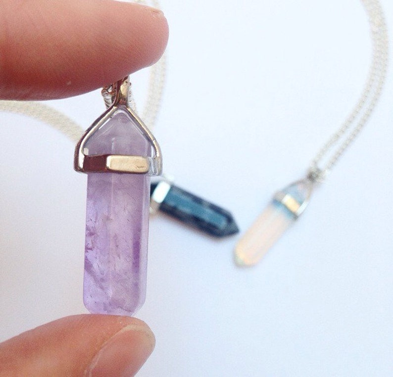 crystal choker Amethyst Opalite Black Snowflake by Serenity project crystal quartz necklace on silver plated chain Crystal necklace