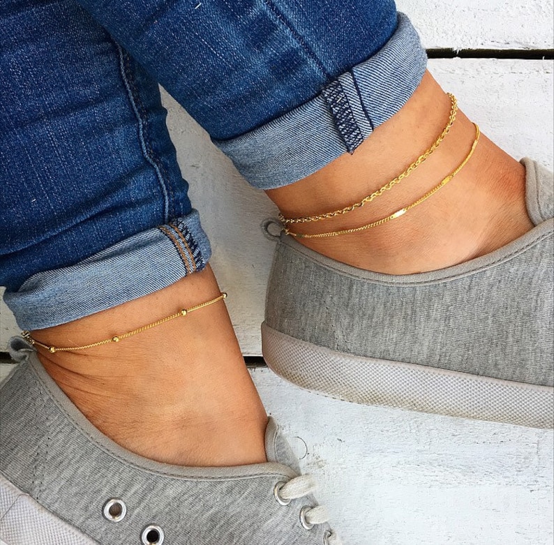 Gold Anklets for Women Gold Beaded Anklet Gold Ankle Etsy UK
