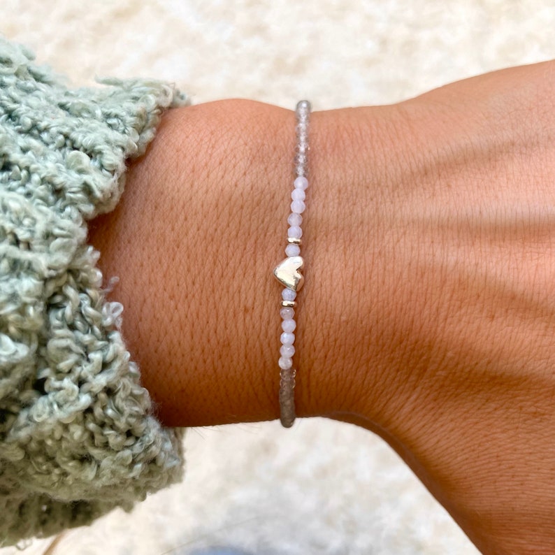 925 Silver heart bracelet, Gemstone Dainty Charm bracelet, Love Heart bracelets, Mothers Day Gift for Her,Flower Girl Bridesmaid Best Friend image 3
