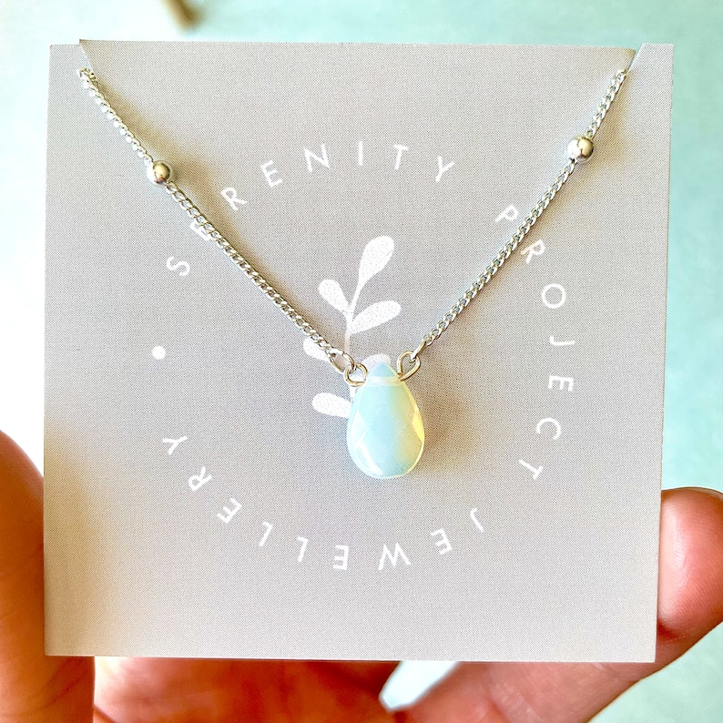 Beaded silver necklace, opalite moonstone style necklace, silver layered necklace, silver short necklace, mermaid tears by Serenity project image 3