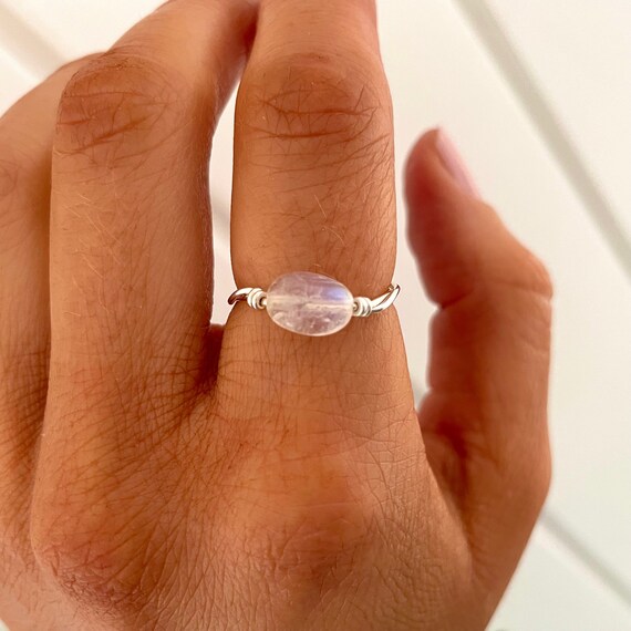 925 Silver Rainbow Moonstone Ring, Sterling Silver Stacking Rings