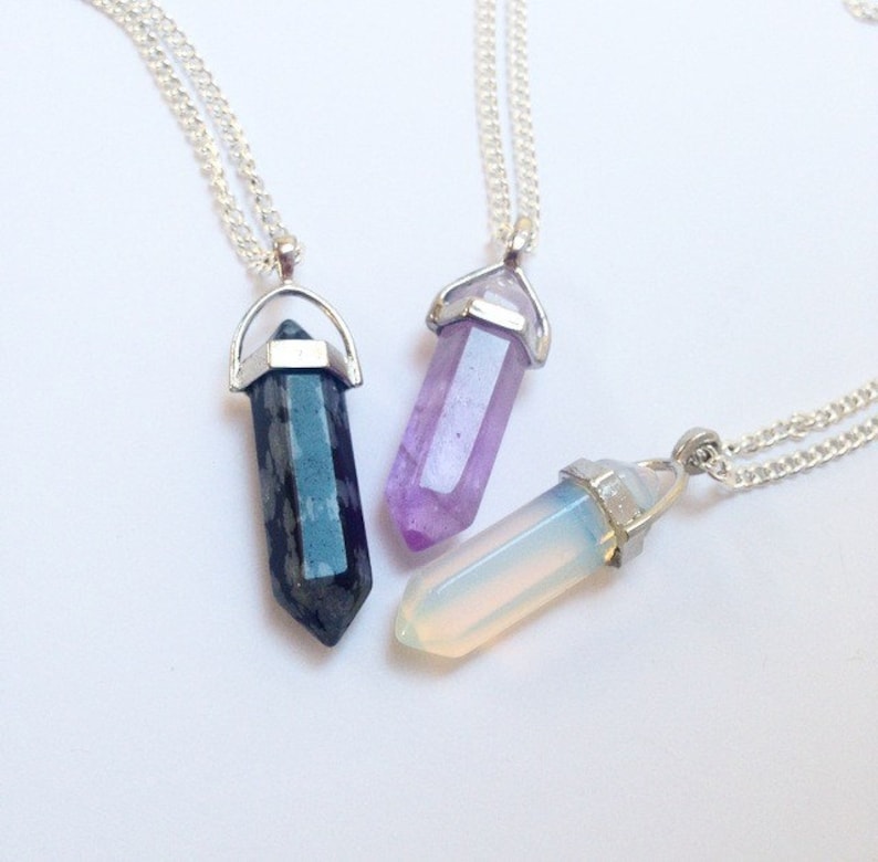 crystal choker Amethyst Opalite Black Snowflake by Serenity project crystal quartz necklace on silver plated chain Crystal necklace