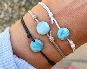 Blue Larimar Gemstone Bracelet, Adjustable Cord Bracelet, March birthstone, Larimar Raw Healing Crystals, Anxiety Jewellery Serenity Project