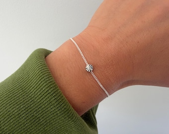 Pulsera delicada de plata, pulsera circular, pulseras para mejores amigas, joyería minimalista de plata con diseño de sol, regalo para damas de honor, pulsera para niña de las flores.