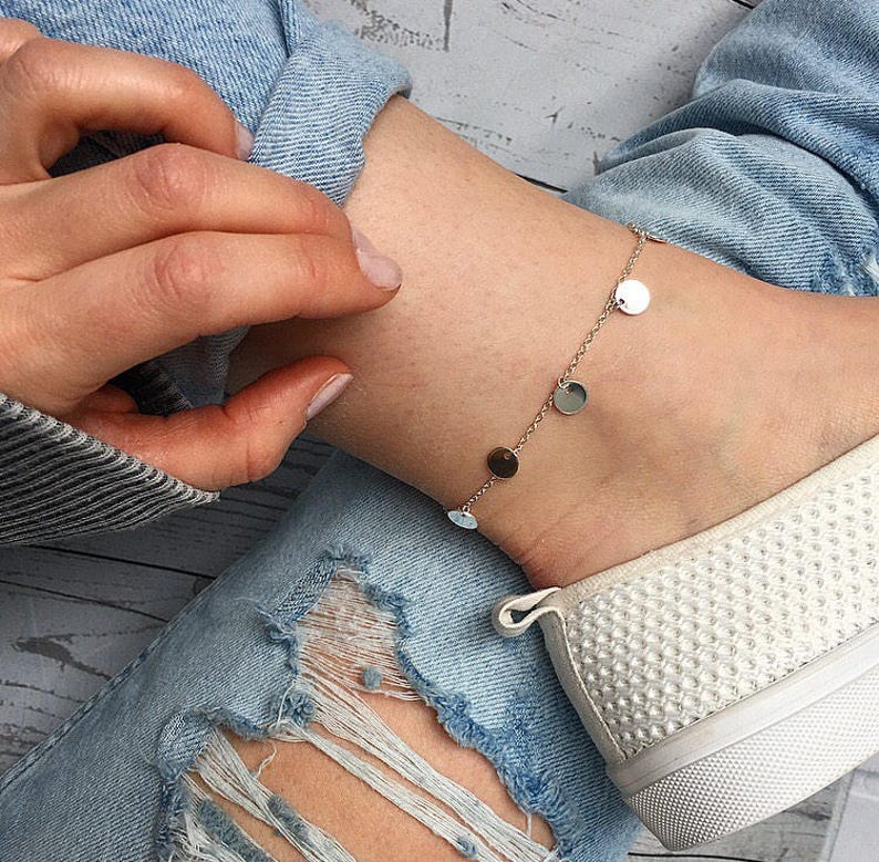 Silver Anklet Silver Ankle Bracelet Dainty Anklet Coin Etsy UK