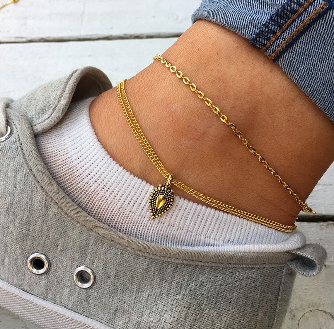 gold anklets etsy