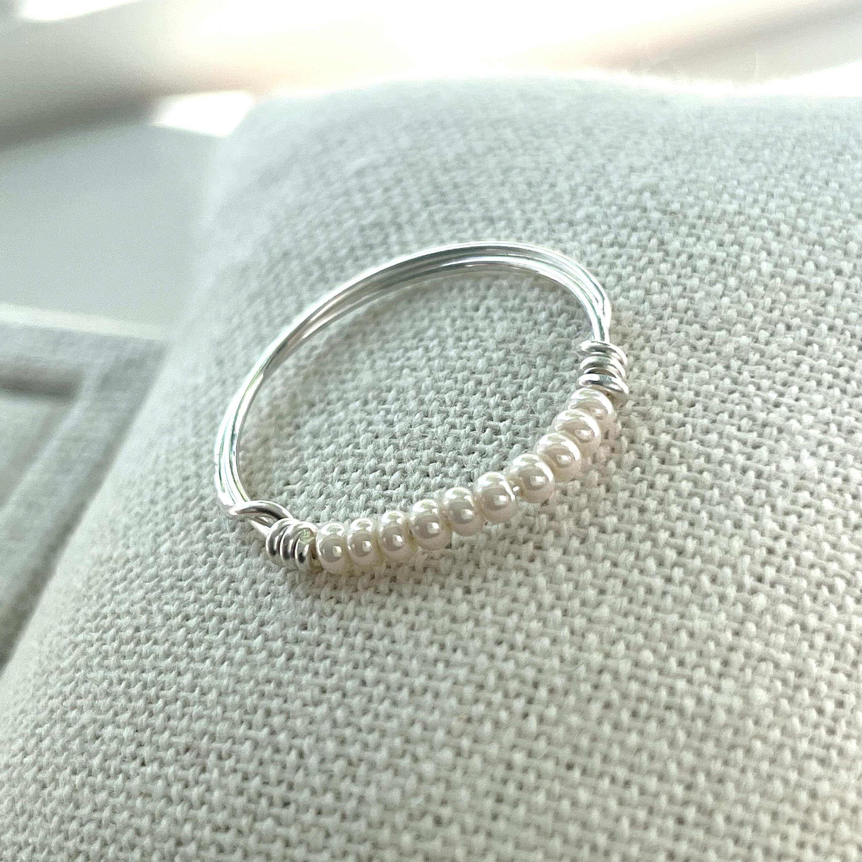 Silver Beaded Rings 925 Silver Pearl Seed Bead Ring, Sterling Silver Stacking Dainty Ring ...