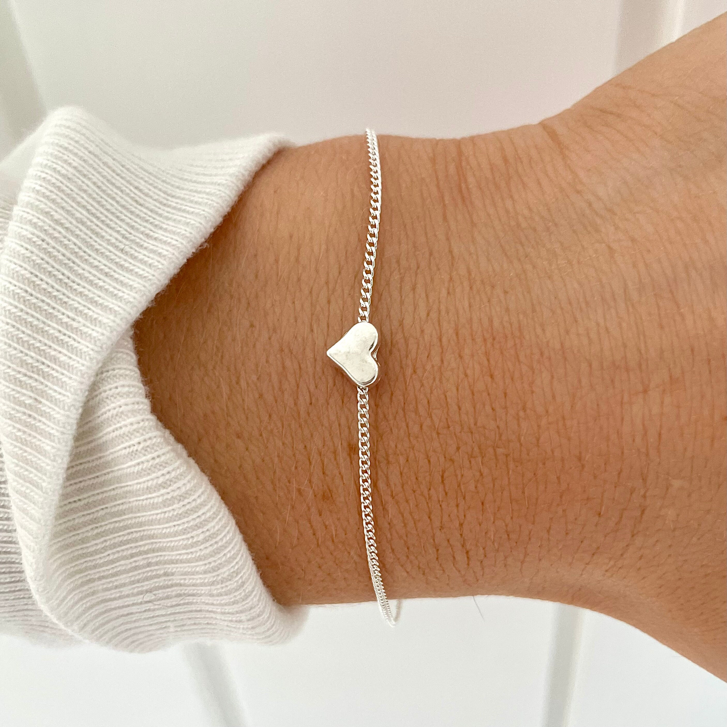 Silver Heart Bracelet, Dainty Charm Bracelet, Heart Bracelets for Women,  Mothers Day Gift for Her, Good Luck Travel Present, Best Friend - Etsy