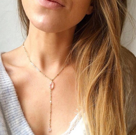 Rose gold necklace, rose quartz 