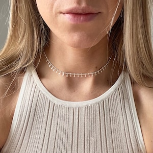 Beaded Silver Choker, Silver Drop Choker Necklace, Chunky Layered Silver Chokers, Beaded Necklace, Minimalist Silver Necklace, Pretty Choker