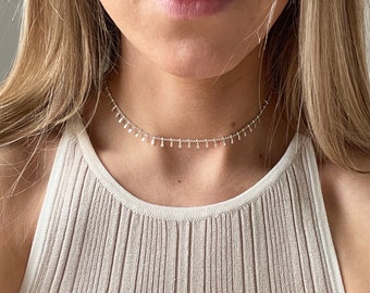 Beaded Silver Choker, Silver Drop Choker Necklace, Chunky Layered Silver Chokers, Beaded Necklace, Minimalist Silver Necklace, Pretty Choker