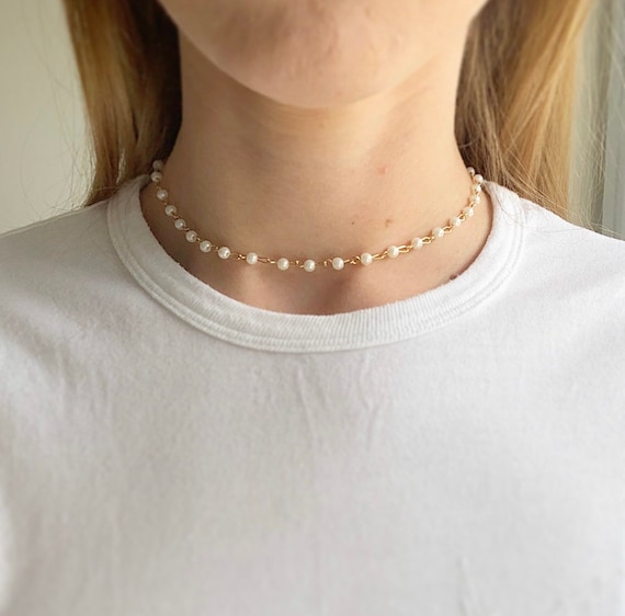 Beaded pearl gold choker, gold choker necklace, layered gold chokers, gold  necklace layered, beaded necklace, drop choker Serenity Project