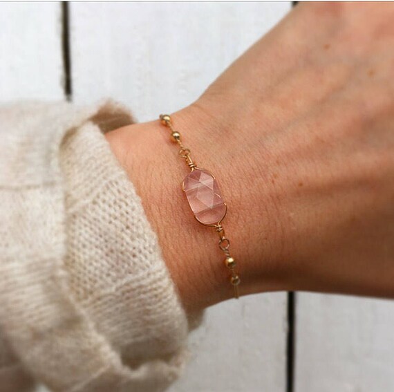 Rose quartz bracelet rose gold bracelet gold bracelet Etsy