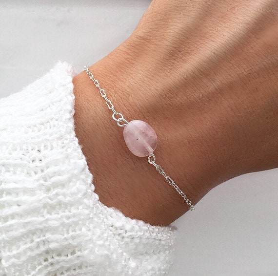 Rose Quartz Bracelet Silver Beaded 