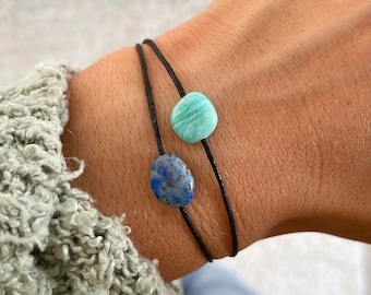 Double Layer Gemstone Bracelet, Choose your stones, Adjustable Cord  Bracelet, Crystal Bracelets, Black Cord Bracelets for Women, Amazonite