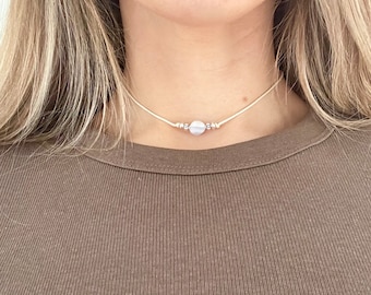 Blue Lace Agate Beaded Choker, Blue Chalcedony Gemstone Choker, Crystal Choker Necklace, Gem Stone Necklace, Lace Agate Jewellery,Birthstone