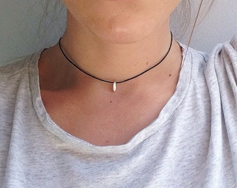 The Lucita Choker - Dainty silver drop bead choker on black adjustable choker necklace, 11 inch length with extender by Serenity Project