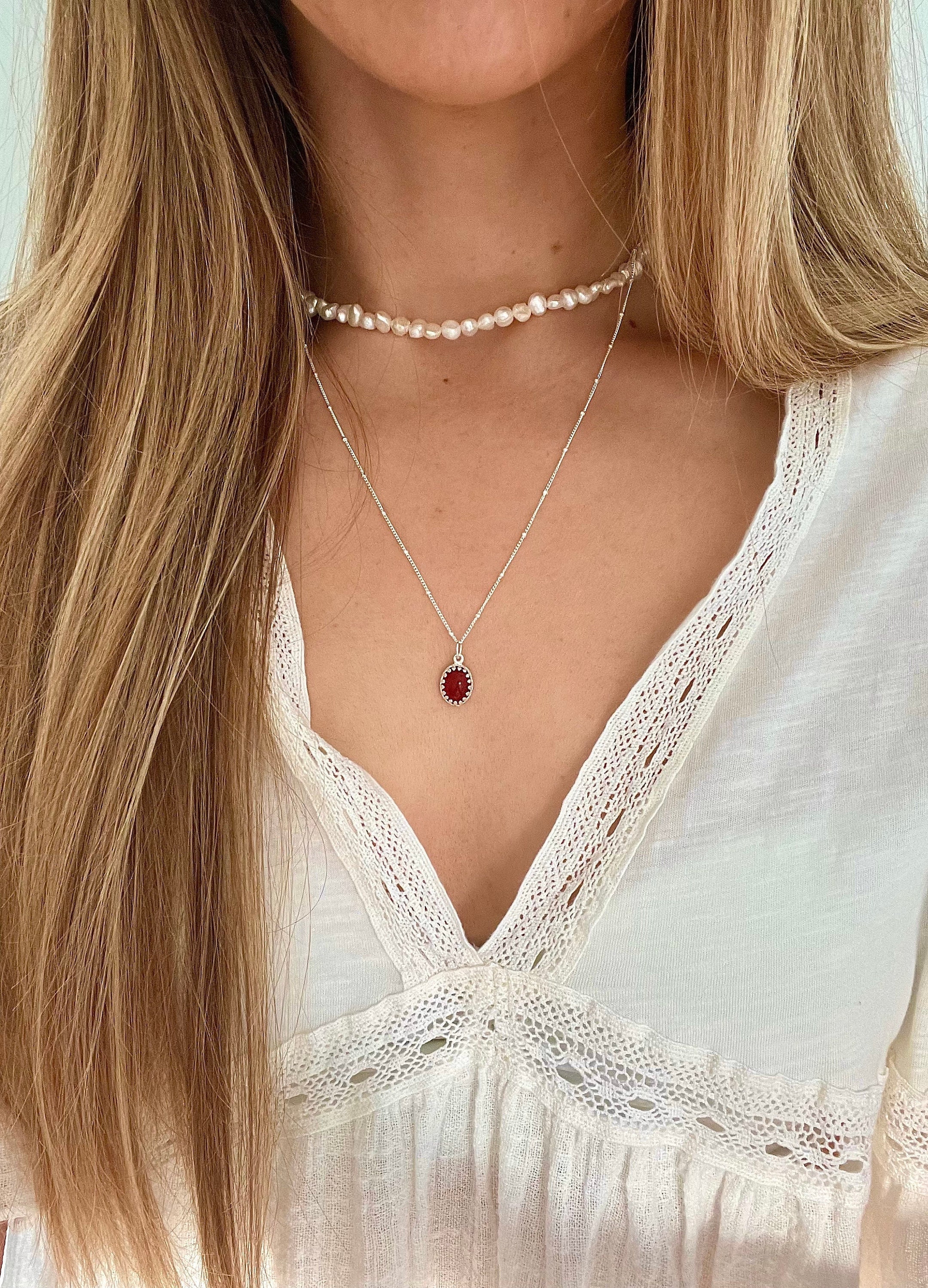 925 Carnelian Crystal Necklace Sterling 
