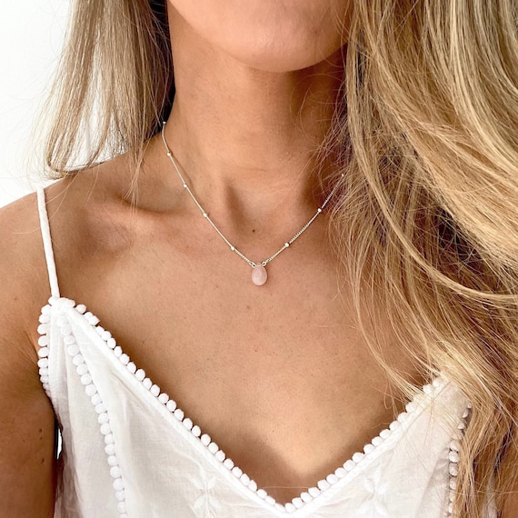 Rose Quartz Necklace Beaded Silver 