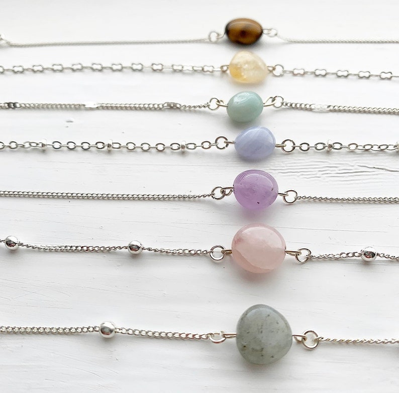 Gemstone Choker CHOOSE YOUR STONE, Silver beaded choker, Crystal Choker Necklace,Blue Lace Agate Choker,Rose Quartz Choker,Amethyst Necklace 