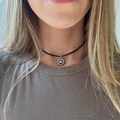 Silver Sunflower Charm Choker, Black Cord Adjustable Choker, Double String Choker with Flower Charm, Simple Sun Flower Necklace for girls