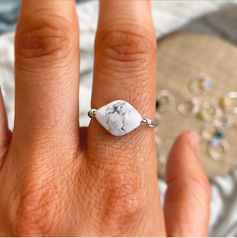 White Marble Howlite Ring Sterling Silver Stacking Rings Etsy