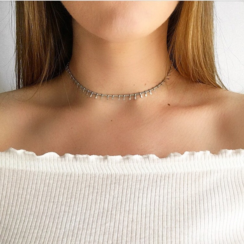 layered silver chokers Beaded silver choker silver choker necklace drop choker by Serenity beaded necklace layered silver necklace