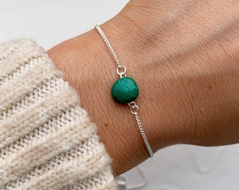 Green Malachite Bracelet, Silver beaded bracelet, Malachite Jewelry, Taurus birthstone, crystal bracelet, Healing Bracelet Serenity Project