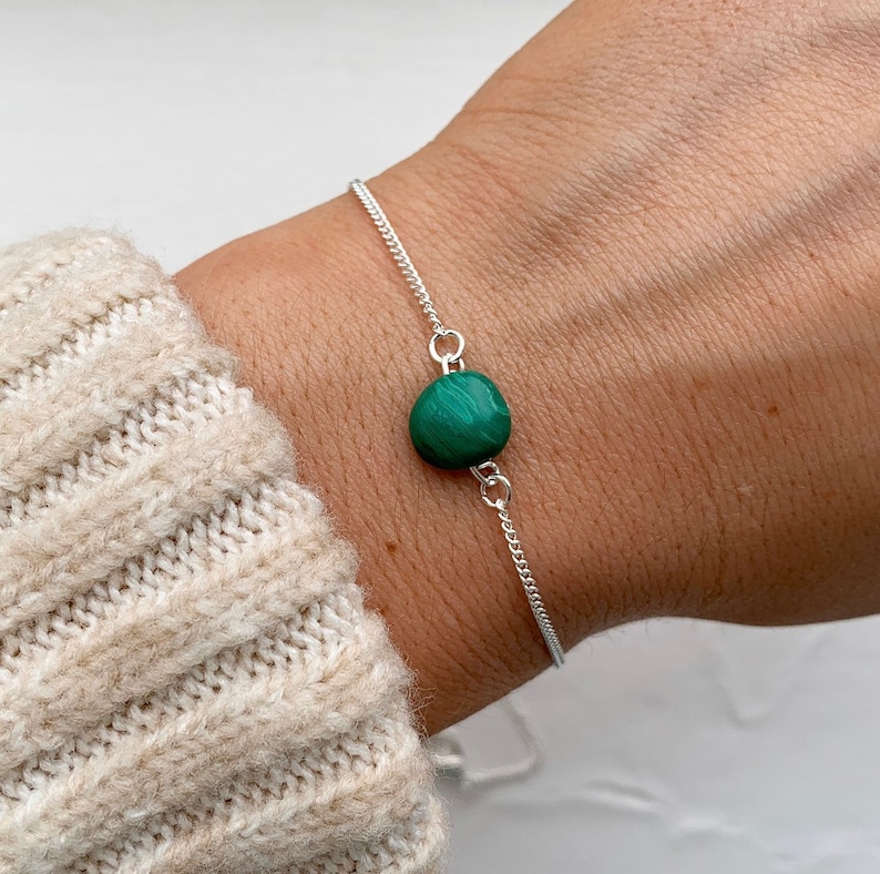 Green Malachite Bracelet, Silver beaded bracelet, Malachite Jewelry, Taurus birthstone, crystal bracelet, Healing Bracelet Serenity Project 