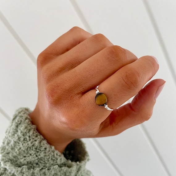 925 Silver Tigers Eye Ring, Sterling Silver Crystal Rings, Tigers Eye Crystal Jewellery, Stacking Stone Rings, Dainty silver ring, Minimal
