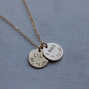 Gold Kids Name and Birthdate Necklace, Family Necklace, Custom Birthdate Necklace, Personalized Necklace Simple Everyday Mom Mommy Jewelry