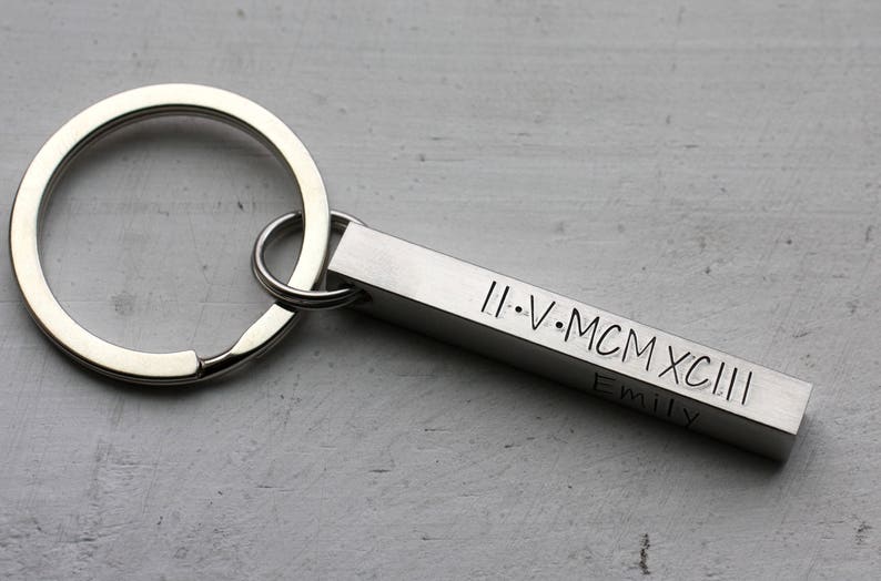 Custom 3d Bar Keychain, Personalized Key chain, Engraved Kids Names key ring, wedding date key chain, Key Fob, Father's Day stamp on 4 sides image 4