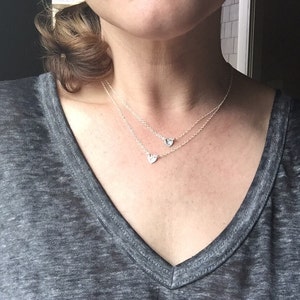 Two Tiny Initial Heart Necklaces, Layering Jewelry, Sterling Silver, Rose Gold, or Gold, Letter Charm, Dainty Delicate Small Simple Everyday