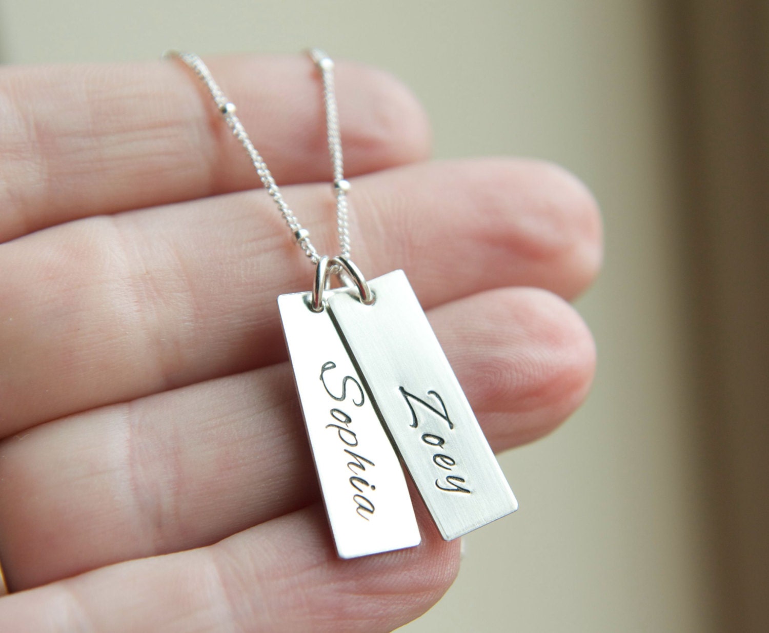 Sterling Silver Name Necklace Two Bar 