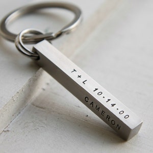 Custom 3d Bar Keychain, Personalized Key chain, Engraved Kids Names key ring, wedding date key chain, Key Fob, Father's Day stamp on 4 sides image 1