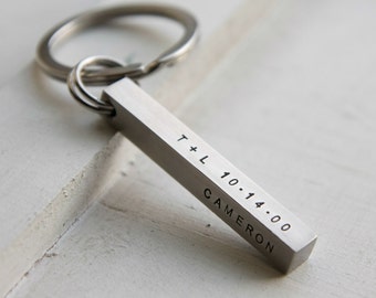 Custom 3d Bar Keychain, Personalized Key chain, Engraved Kids Names key ring, wedding date key chain, Key Fob, Father's Day stamp on 4 sides