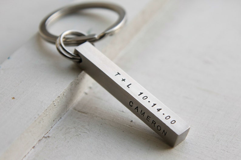 Custom 3d Bar Keychain, Personalized Key chain, Engraved Kids Names key ring, wedding date key chain, Key Fob, Father's Day stamp on 4 sides image 1