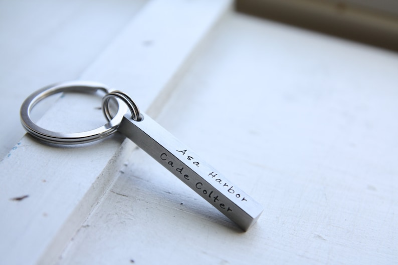 Custom 3d Bar Keychain, Personalized Key chain, Engraved Kids Names key ring, wedding date key chain, Key Fob, Father's Day stamp on 4 sides image 3