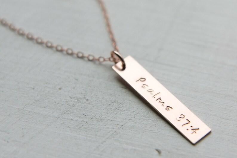 Personalized Rose Gold Vertical Bar Necklace Custom Pink Gold Etsy