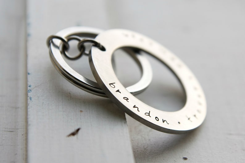 Custom Washer Keychain Double Sided Personalized Key Chain Etsy