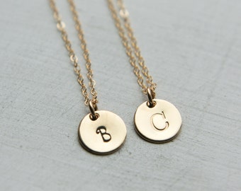 Gold Disc Necklace, Initial Necklace, Gold Initial Jewelry, Dainty Initial Necklace, Celebrity Inspired Necklace, Personalized 11mm disc
