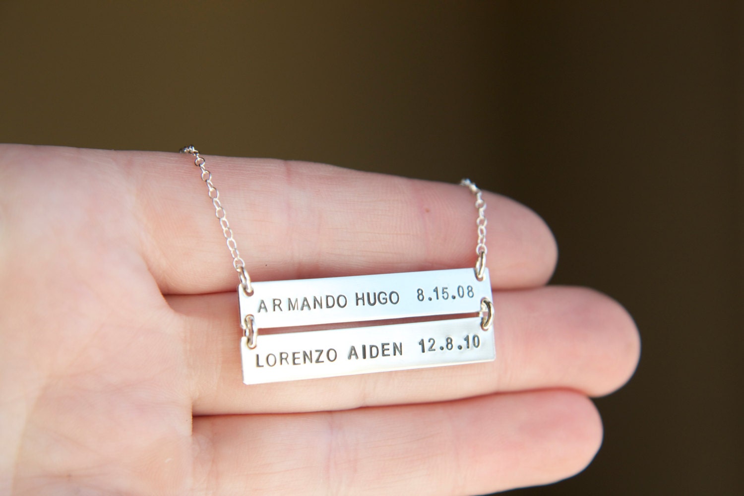 Personalized Sterling Silver Double Bar Necklace - Custom Name Engraved, 925 Silver, With Chain - View #2