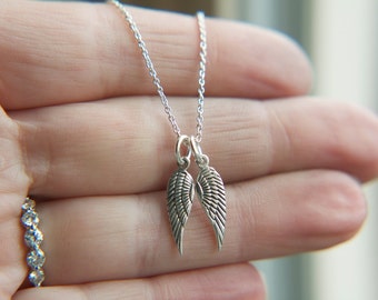 Sterling Silver Angel Wings Necklace, dainty feminine simple everyday jewelry, Memorial Remberance, Gift for Mom Wife Girlfriend Best Friend