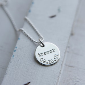 Kids Name and Birthday Necklace, Sterling Silver Jewelry, Custom Birthdate Necklace, Personalized Customized Simple Everyday Mom Jewelry