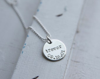 Kids Name and Birthday Necklace, Sterling Silver Jewelry, Custom Birthdate Necklace, Personalized Customized Simple Everyday Mom Jewelry