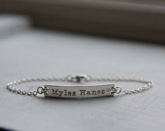 Personalized Silver Bar Bracelet, Sterling, Customized Word Initial Jewelry, Name Plate Nameplate Bracelet, Hand Stamped Custom Jewelry