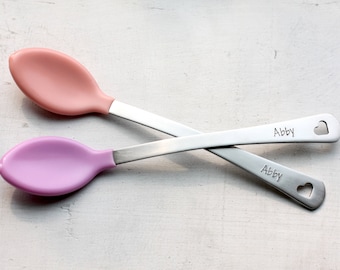 Personalized Baby Spoons, Set of 2 Custom Baby Girl Spoons, Engraved Baby Spoon, Baby Shower Gift, New Baby Gift, Baby Shower Gift