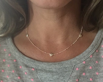 Triple Star Necklace, 3 Star Necklace, Mamma Mia Starry Necklace, mixed metal, sterling silver, rose gold, gold, personalized initial