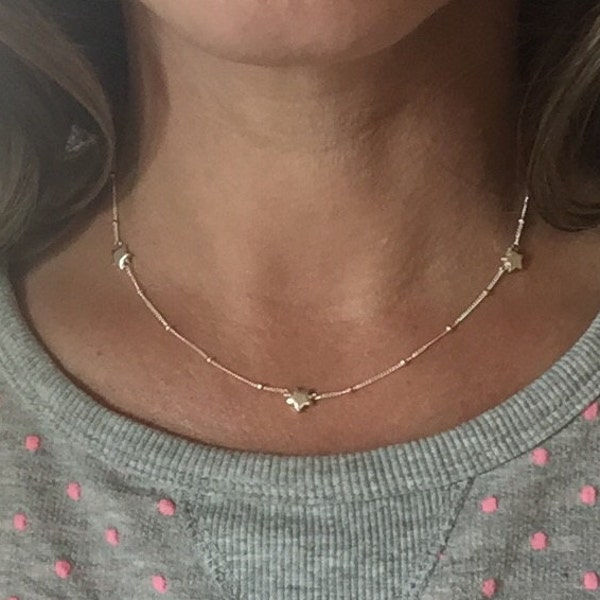 Triple Star Necklace, 3 Star Necklace, Mamma Mia Starry Necklace, mixed metal, sterling silver, rose gold, gold, personalized initial